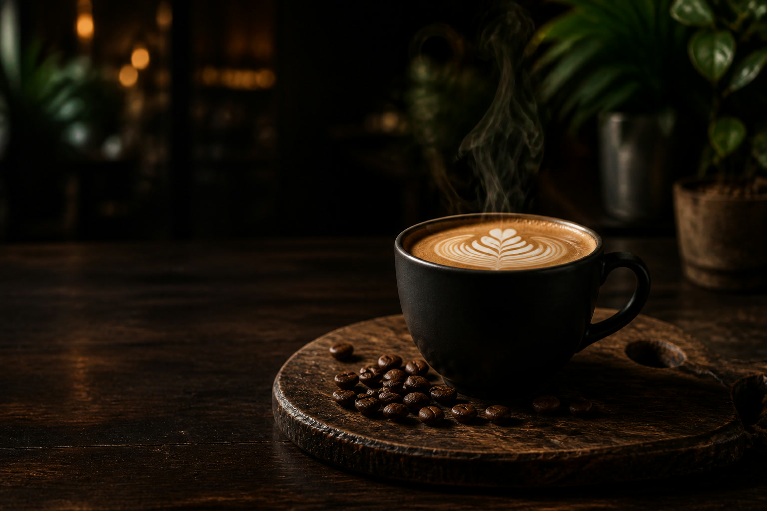 Cappuccino artesanal servido en cerámica negra